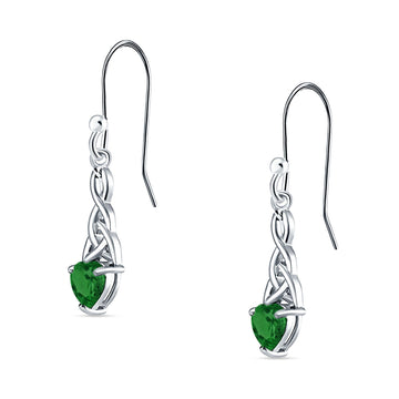 Celtic Trinity Heart Earrings Simulated Green Emerald 925 Sterling Silver Wholesale
